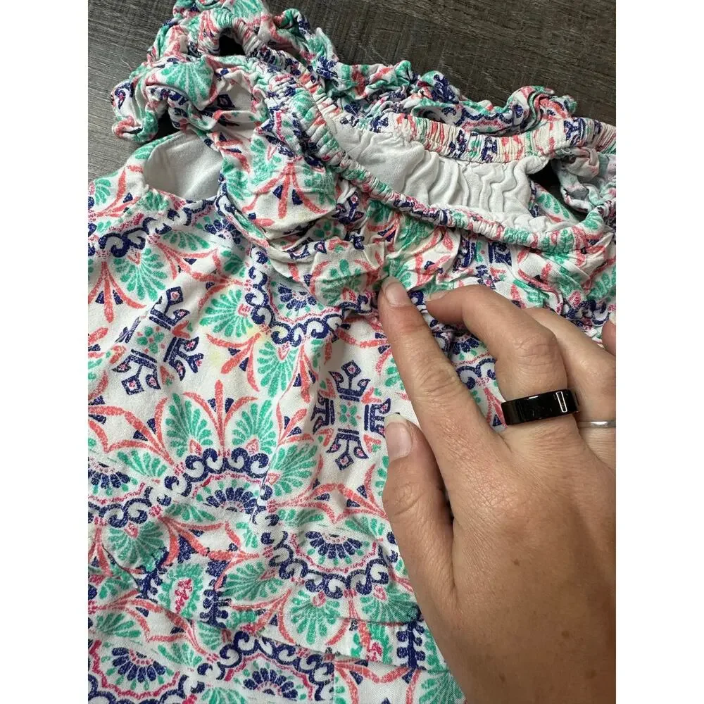 Genuine Kids Romper with Fringe Neckline White Blue, Coral Aqua Design Girls 2T